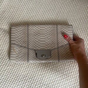 Milly White Croc Pattern Clutch with Silver Detail